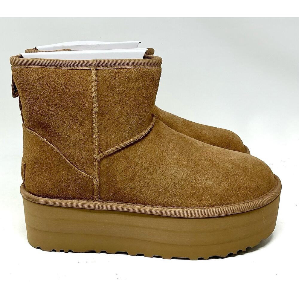 UGG Women Classic Mini Platform Suede Chestnut Boots NIB - Picture 5 of 16